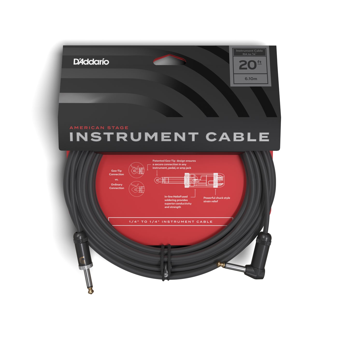 D'Addario American Stage Instrument Cable, Right Angle, 20 Feet