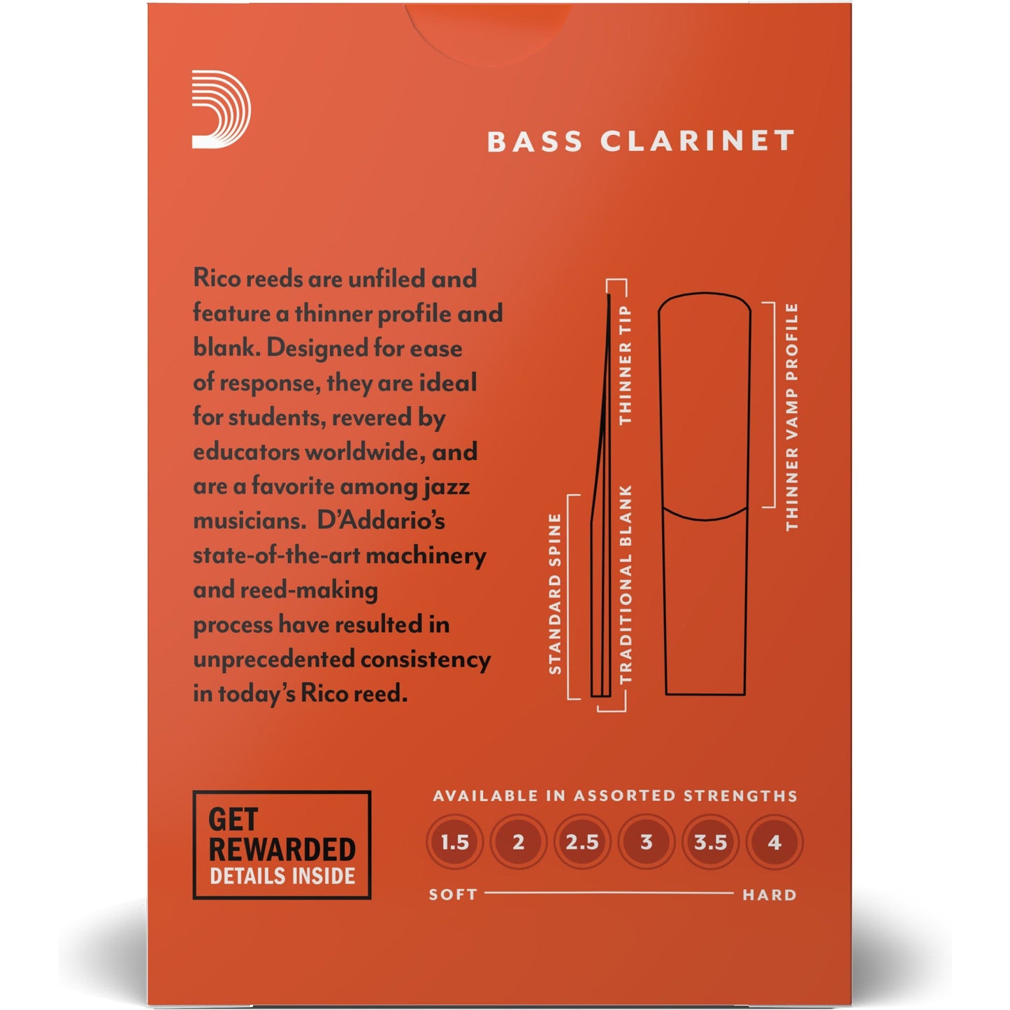 Rico by D'Addario Bass Clarinet Reeds, Strength 4, 10 Pack