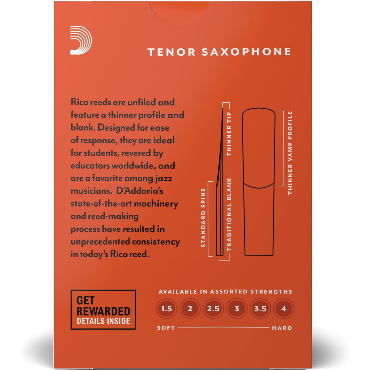 Rico by D'Addario Tenor Sax Reeds, Strength 2, 10-Pack
