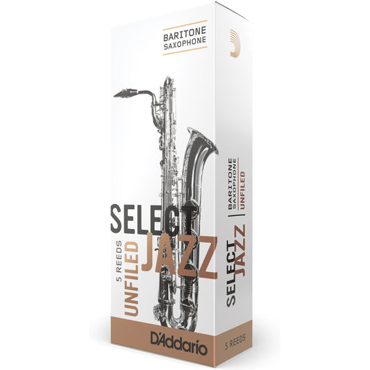 D'Addario Select Jazz Unfiled Baritone Saxophone Reeds, Strength 4 Medium, 5-Pack
