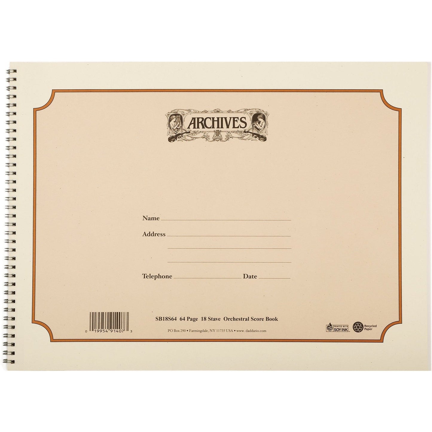 Archives Spiral-Bound Manuscript Book, 18 Stave, 64 pages, 12 x 16 inches