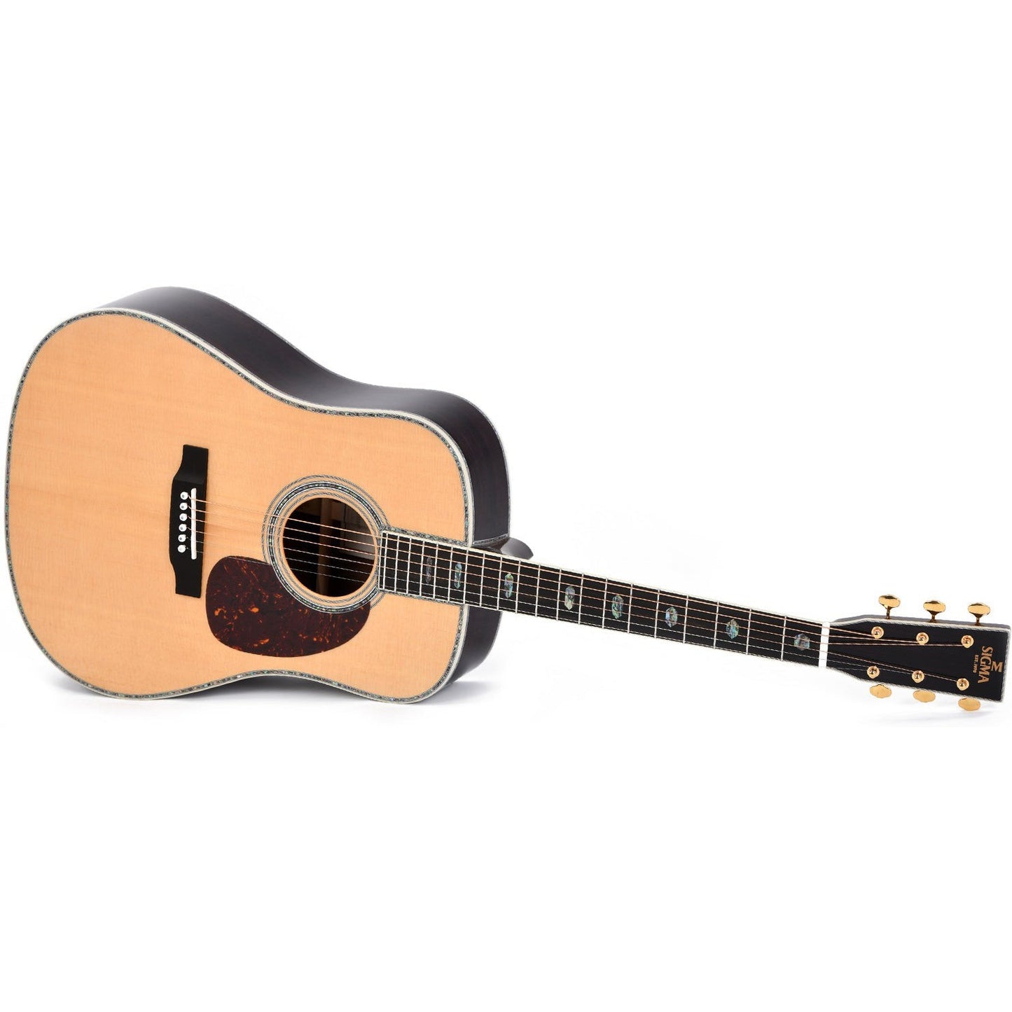 Sigma SDR-45 Dreadnought Acoustic Guitar All Solid Spruce Top and Rosewood Back and Sides - Style 45 Inlay - Gloss