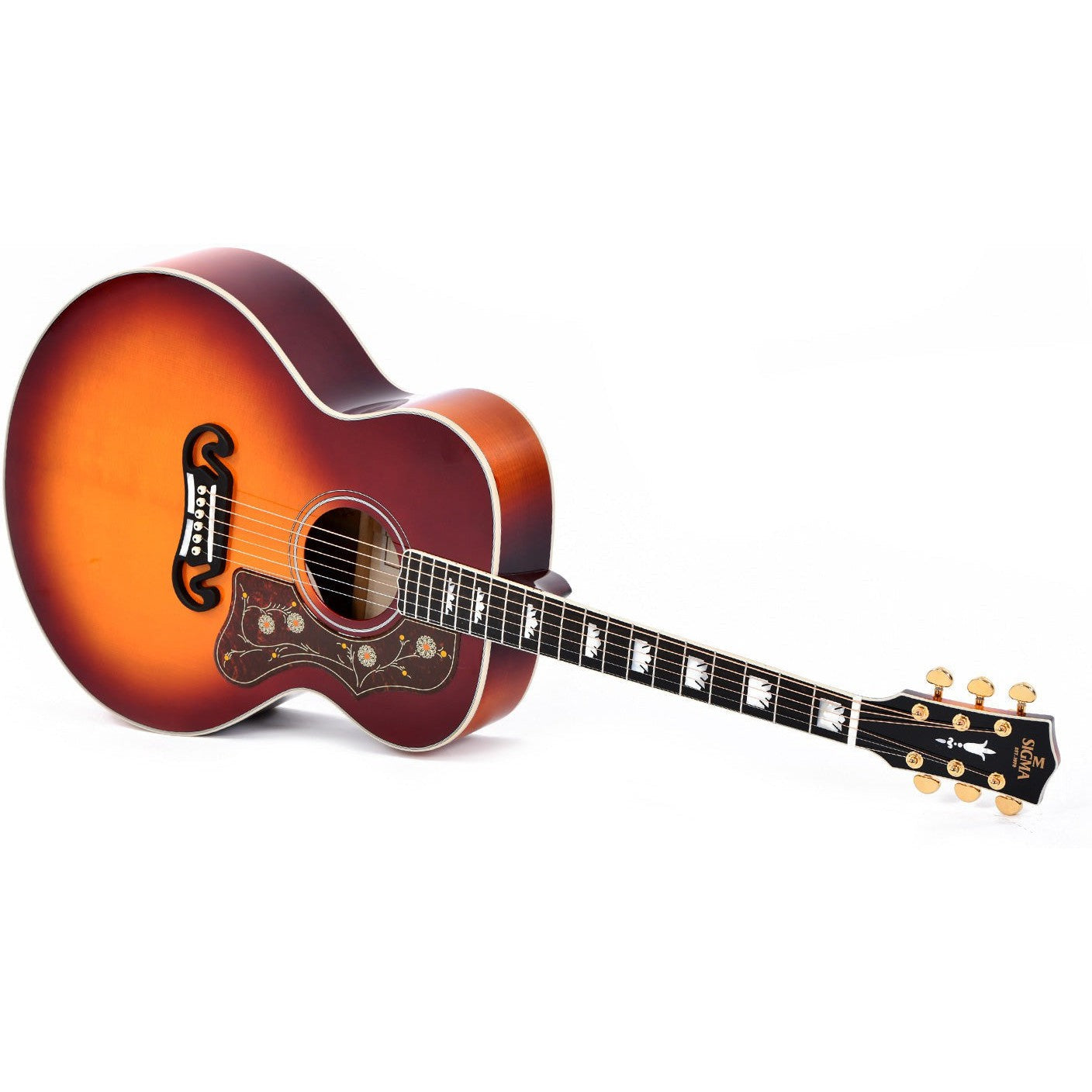 Sigma SGJA-SG200 Grand Jumbo Acoustic Guitar All Solid Sitka Spruce Top and Flamed Maple Back and Sides - Autumn Burst - Gloss