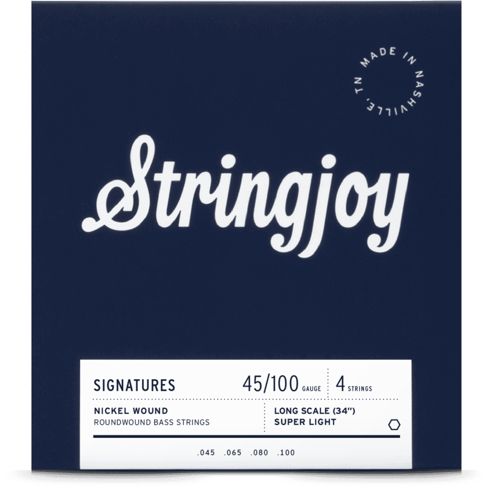 Stringjoy Super Light Gauge (45-100) 4 String Long Scale Nickel Wound Bass Guitar Strings