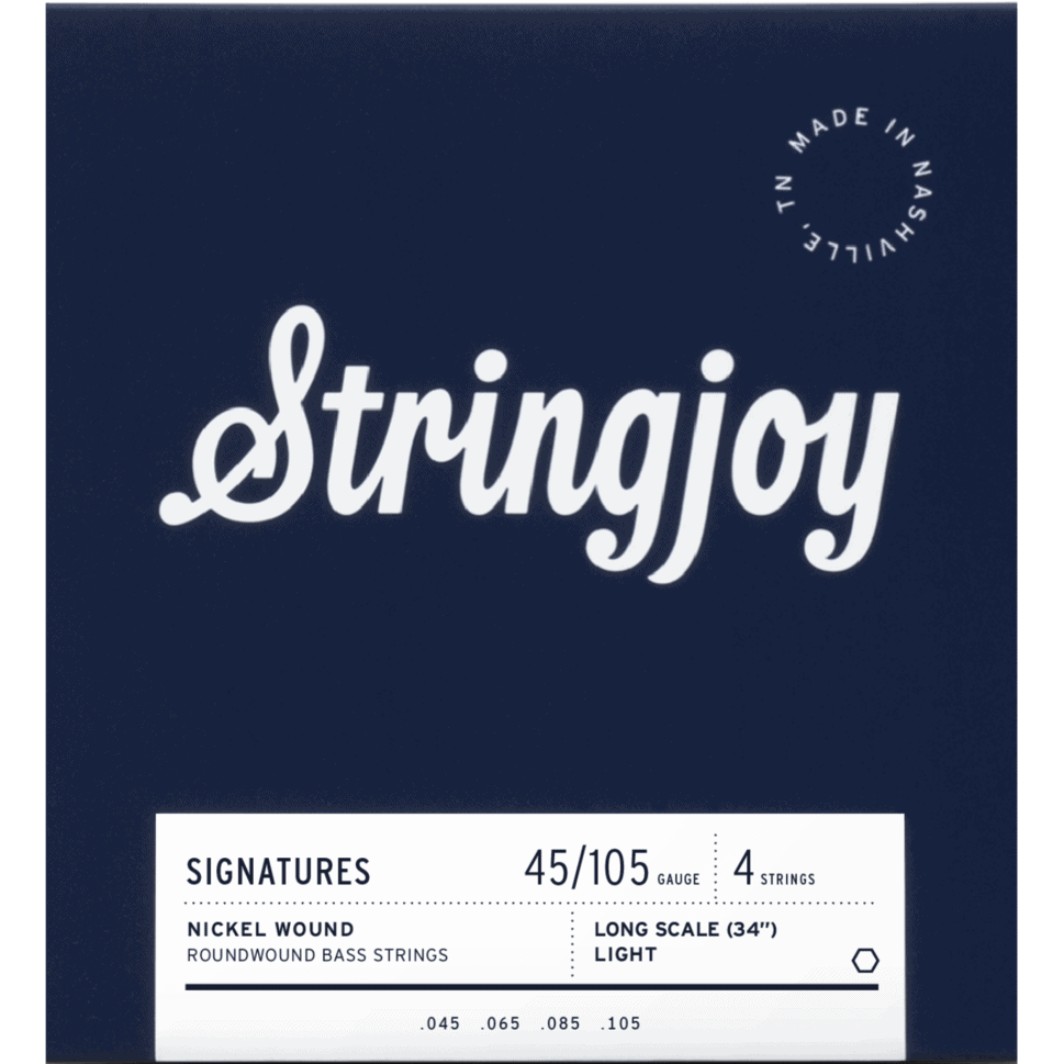 Stringjoy Light Gauge (45-105) 4 String Long Scale Nickel Wound Bass Guitar Strings
