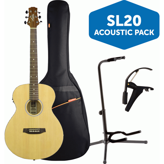 Ashton SL20EQNTM Slimline Acoustic Guitar Pack w/ Gig Bag, Capo & Stand (Natural Matte)