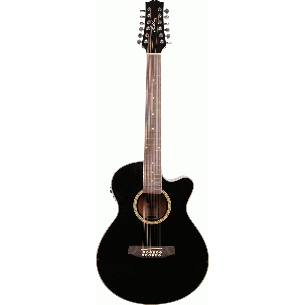 Ashton SL29/12CEQBK 12 String Slimline Acoustic Guitar with Cutaway, Pickup & EQ (Black)