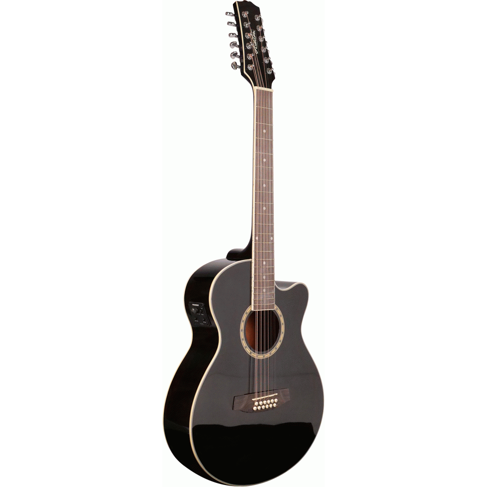 Ashton SL29/12CEQBK 12 String Slimline Acoustic Guitar with Cutaway, Pickup & EQ (Black)