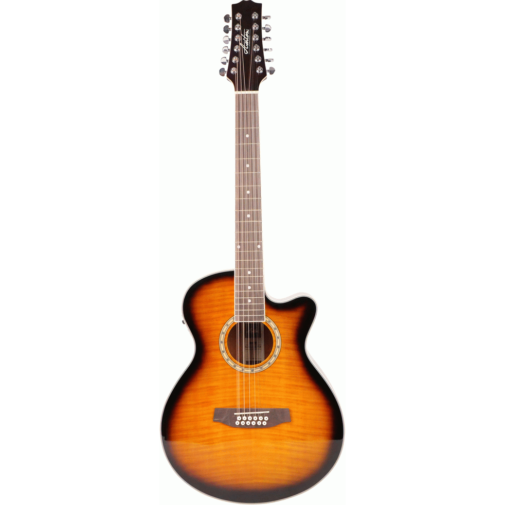Ashton SL29/12CEQTSB 12 String Slimline Acoustic Guitar with Cutaway, Pickup & EQ (Tobacco Sunburst)