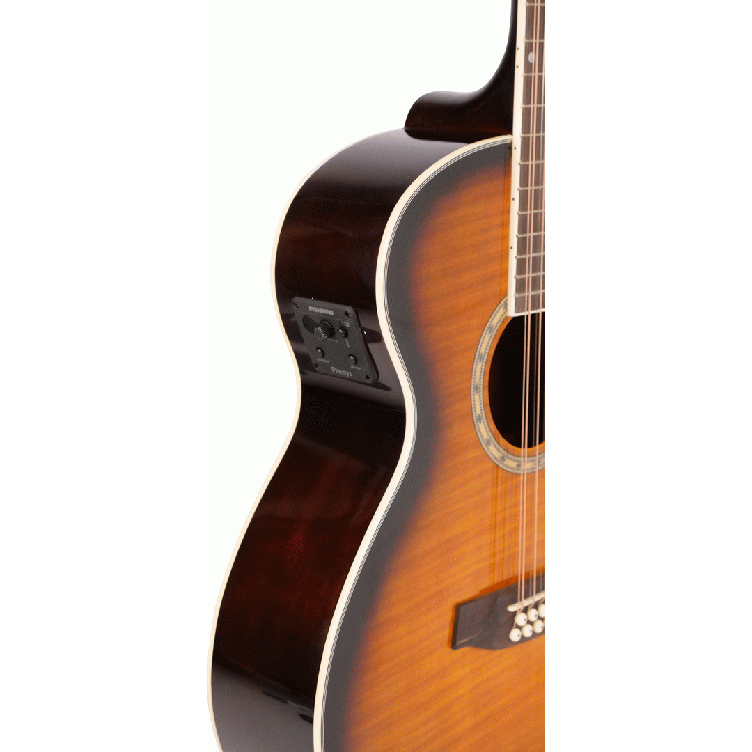 Ashton SL29/12CEQTSB 12 String Slimline Acoustic Guitar with Cutaway, Pickup & EQ (Tobacco Sunburst)