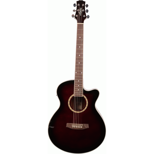 Ashton SL29CEQWRS Slimline Acoustic Guitar with Cutaway, Pickup & EQ (Wine Red Sunburst)