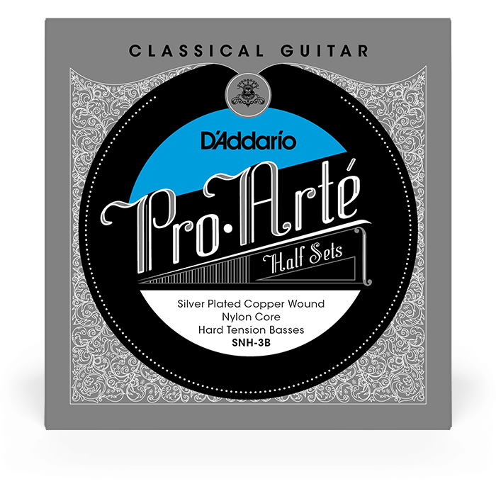 D'Addario Pro-Arte Silver-Plated Copper on Nylon Core Classical Guitar Strings Half Set – Hard Tension