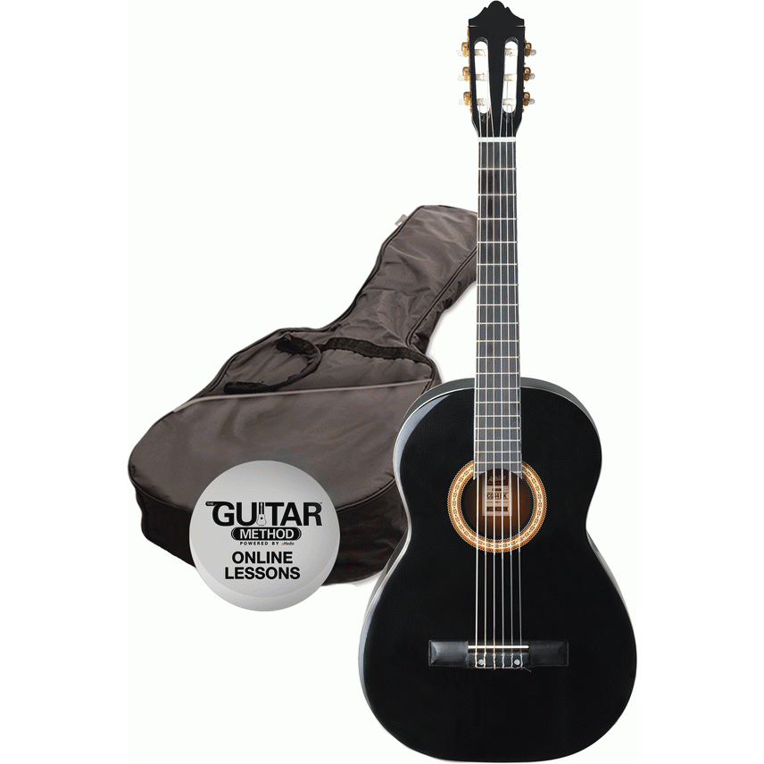 Ashton SPCG12BK 1/2 Size Classical Guitar Starter Pack w/ Gig Bag & Online Lessons (Black)