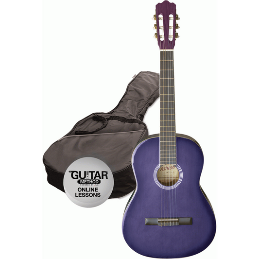 Ashton SPCG12TP 1/2 Size Classical Guitar Starter Pack w/ Gig Bag & Online Lessons (Transparent Purple)