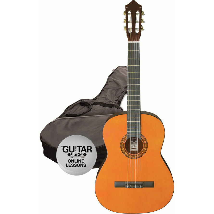 Ashton SPCG44AM 4/4 Size Classical Guitar Starter Pack w/ Gig Bag & Online Lessons (Amber)