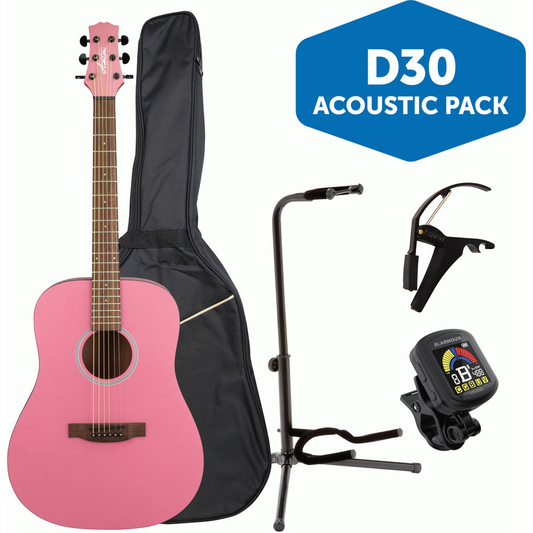 Ashton SPD30GUV Dreadnought Acoustic Guitar Pack w/ Gig Bag, Capo, Stand & Tuner (Guava)