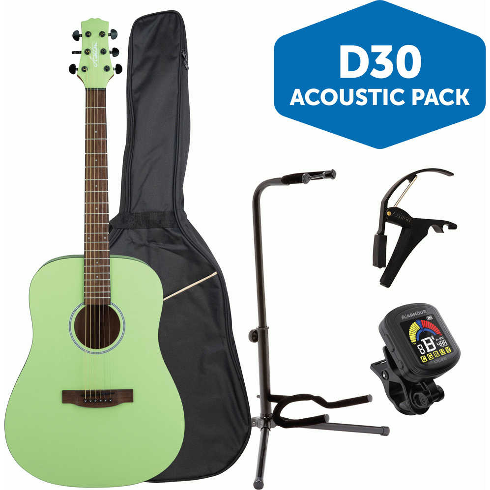 Ashton SPD30KIWI Dreadnought Acoustic Guitar Pack w/ Gig Bag, Capo, Stand & Tuner (Kiwi)