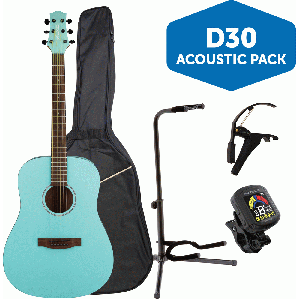Ashton SPD30TRP Dreadnought Acoustic Guitar Pack w/ Gig Bag, Capo, Stand & Tuner (Tropic)