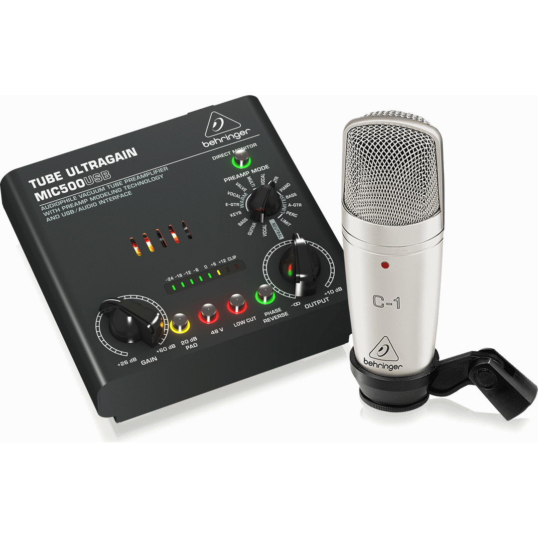 Behringer VOICE STUDIO Recording Bundle w/ Studio Condenser Microphone, Tube Preamplifier and USB/Audio Interface