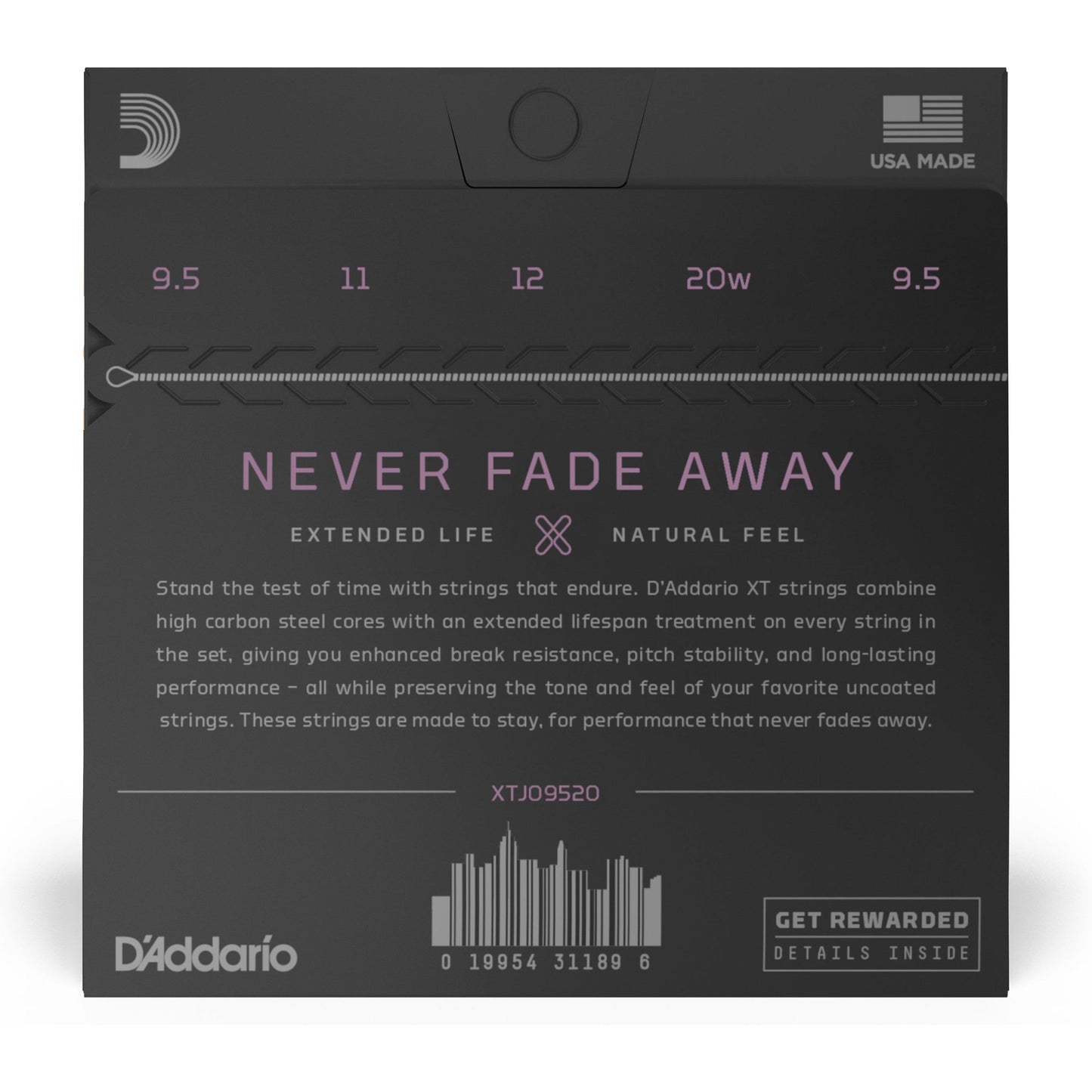 D'Addario XTJ09520 XT Stainless Steel Banjo Strings, Custom Light, 9.5-20