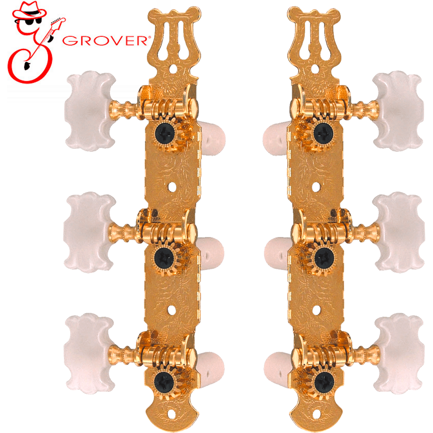 Grover USA Classical Machine Heads Tuners Gold 14:1 Butterfly Buttons GRO303G