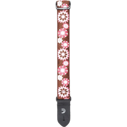 D'Addario Nylon Ukulele Strap, Brown and Pink Flowers