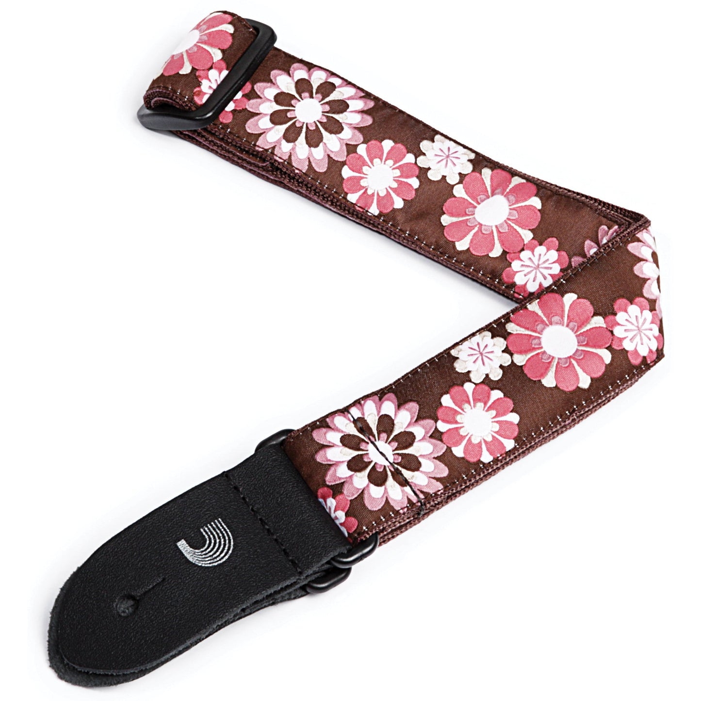 D'Addario Nylon Ukulele Strap, Brown and Pink Flowers