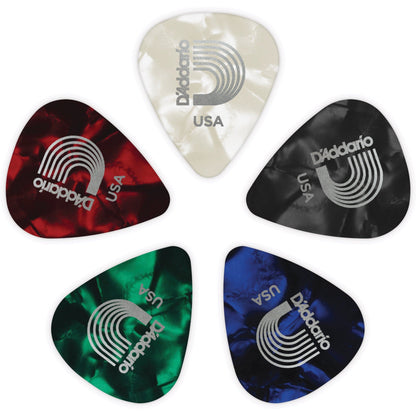 D'Addario Assorted Pearl Celluloid Guitar Picks, 100 Pack, Light