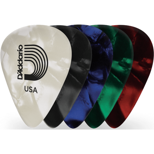 D'Addario Assorted Pearl Celluloid Guitar Pick – Light (25 Pack)