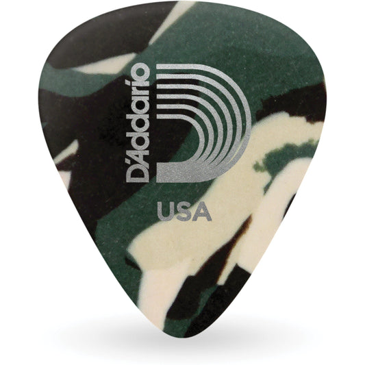 D'Addario Camouflage Celluloid Guitar Picks, 10 Pack, Light