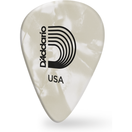 D'Addario White Pearl Celluloid Guitar Pick – Light (10 Pack)