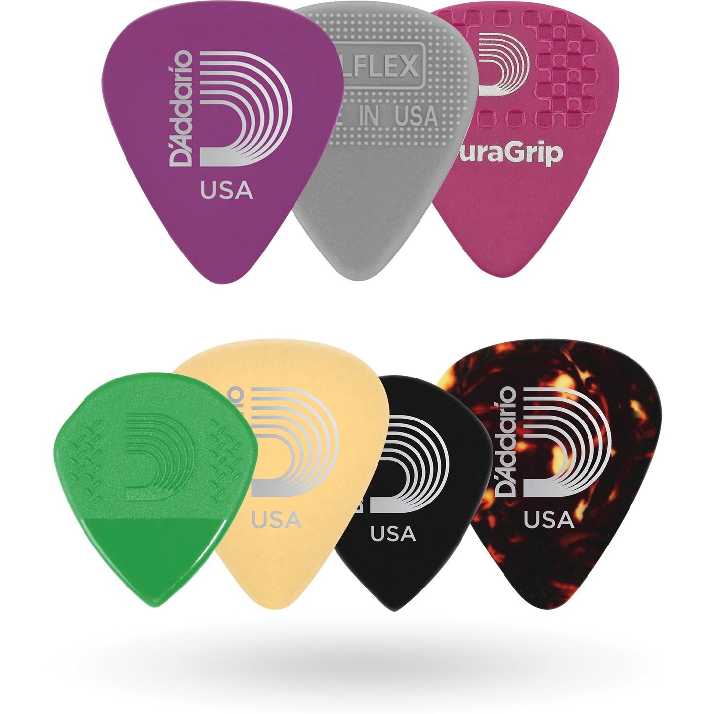 D'Addario Assorted Guitar Picks, 7-Pack, Heavy