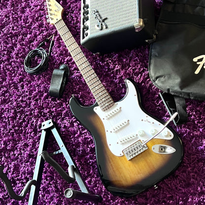 Fender Squier Affinity Electric Guitar Starter Package Brown Sunburst (w/ Amp, Stand & Gig Bag)