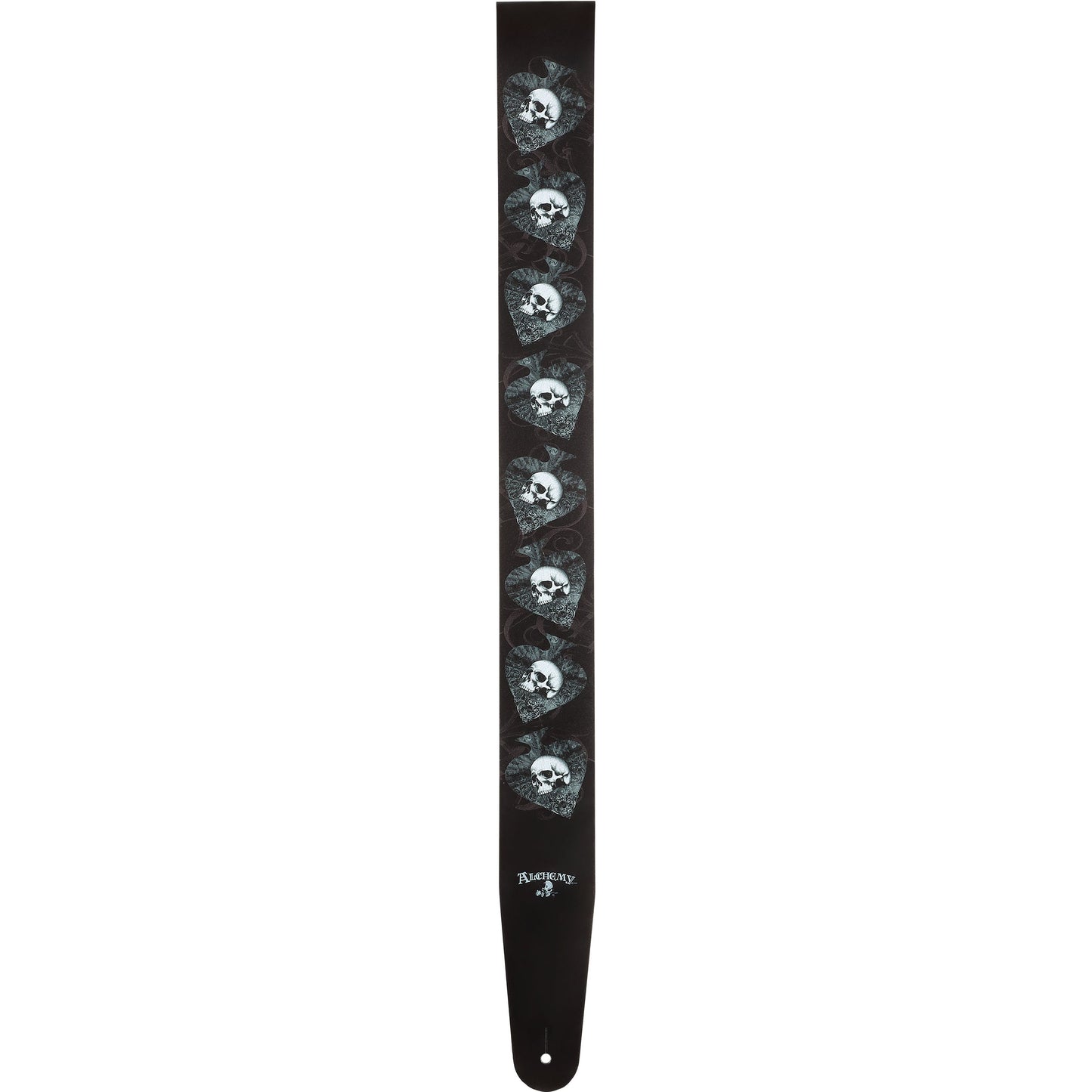 D'Addario Alchemy Leather Guitar Strap, Skulls in Spades