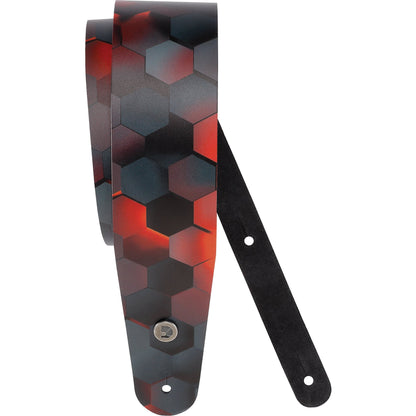 D'Addario Printed Leather Guitar Strap, Red Hex