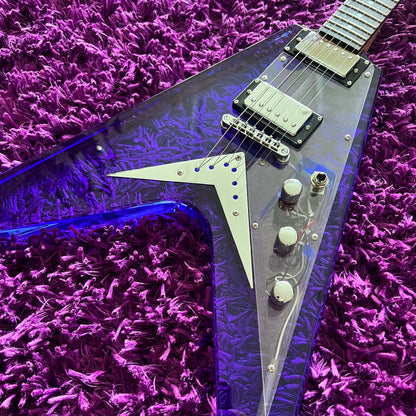 Ishibashi Mavis Blue Tinted Acrylic Flying V Electric Guitar (MIJ)