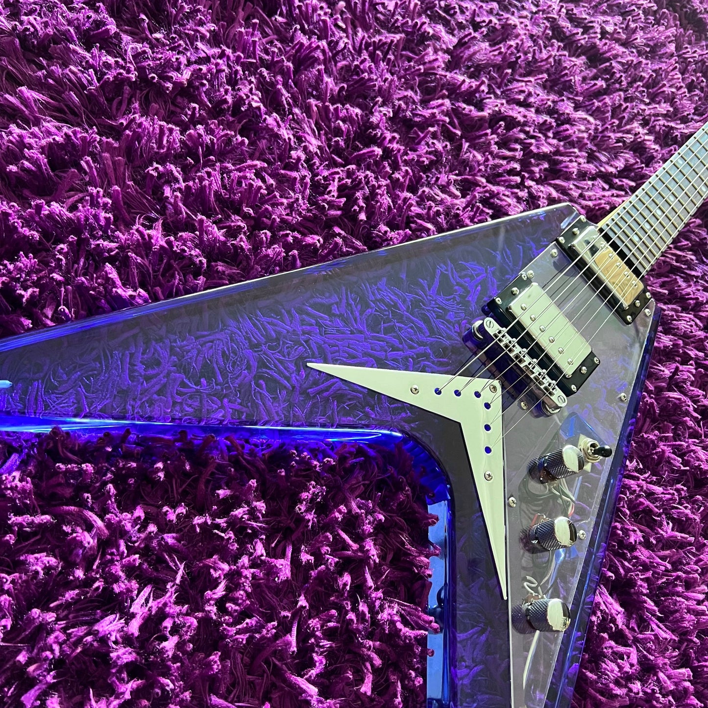 Ishibashi Mavis Blue Tinted Acrylic Flying V Electric Guitar (MIJ)