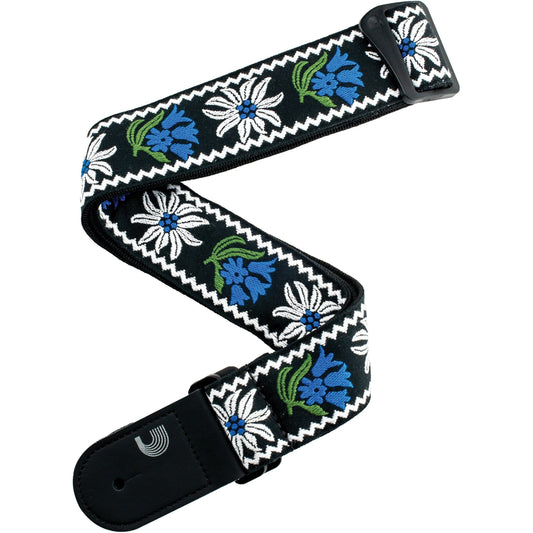 D'Addario Woven Guitar Strap, Peace Love, Black and Blue