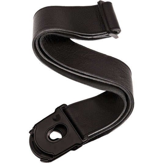 D'Addario Planet Lock Leather Guitar Strap, Black