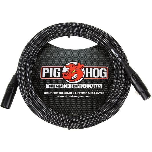 Pig Hog Black & White Woven Microphone Cable, 20 Foot XLR