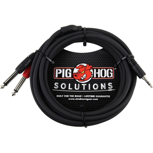 Pig Hog Solutions - Stereo Breakout Cable 3.5mm (Male) Stereo to Dual 1/4" (Male) Mono - 10 Foot