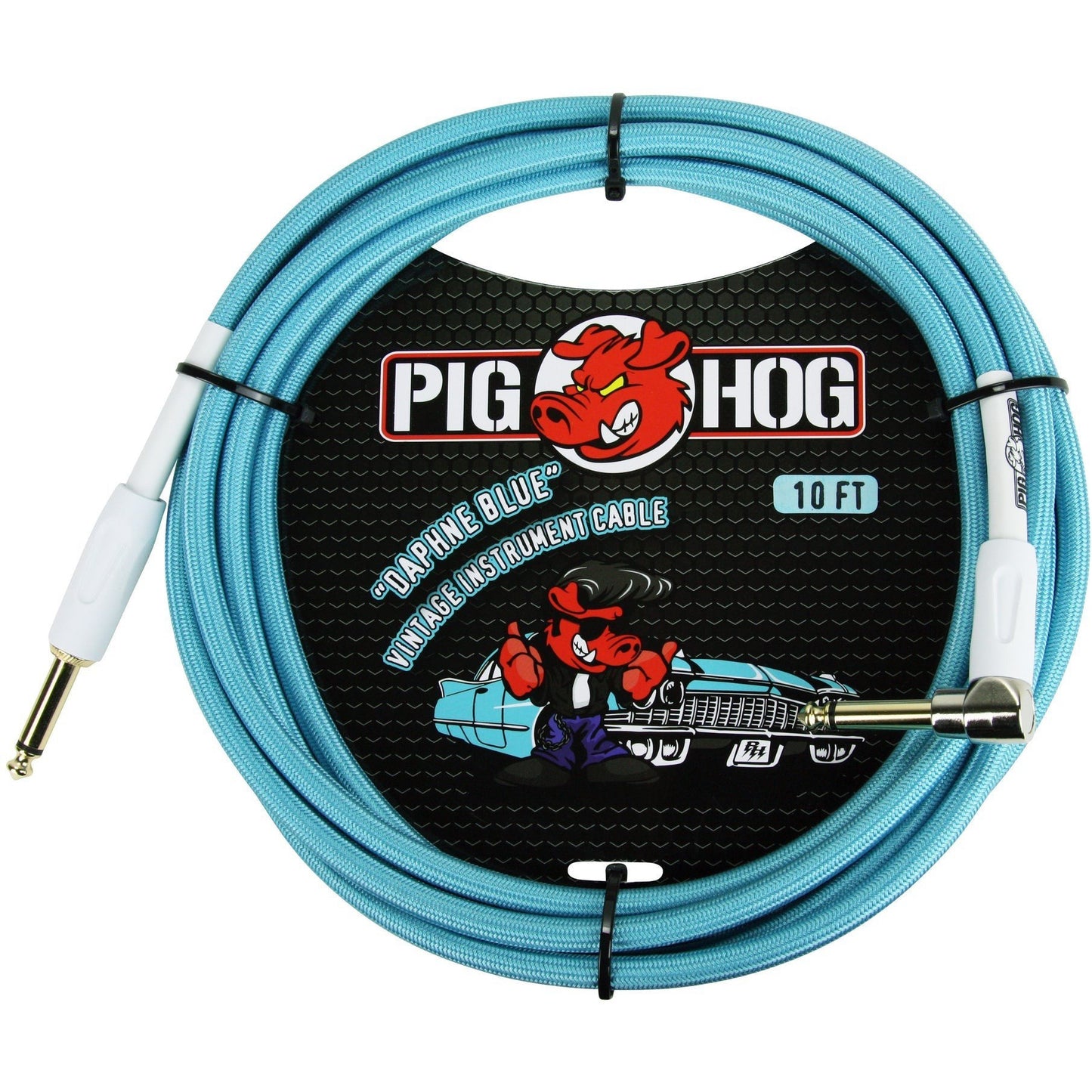 Pig Hog "Daphne Blue" Instrument Cable, 10 Foot Right Angle