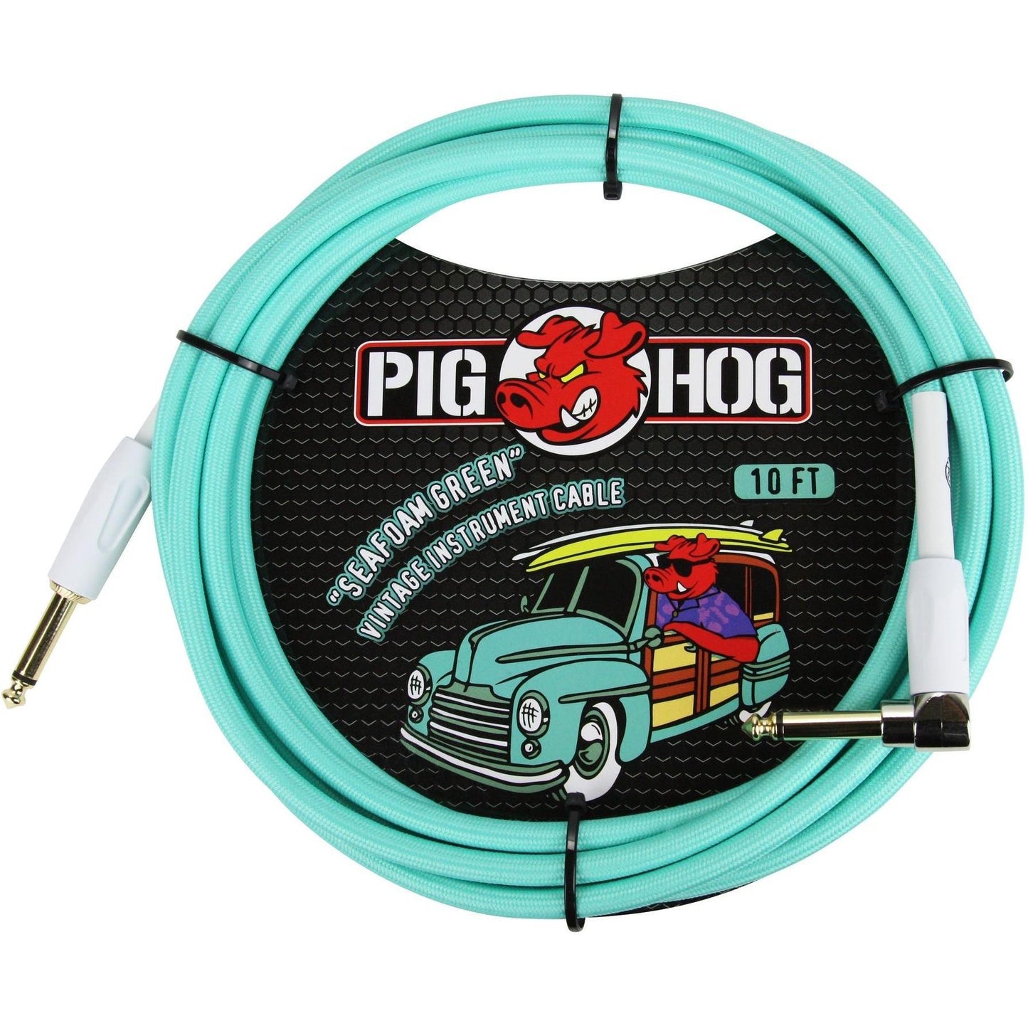 Pig Hog "Seafoam Green" Instrument Cable - 10 Foot - Right Angle