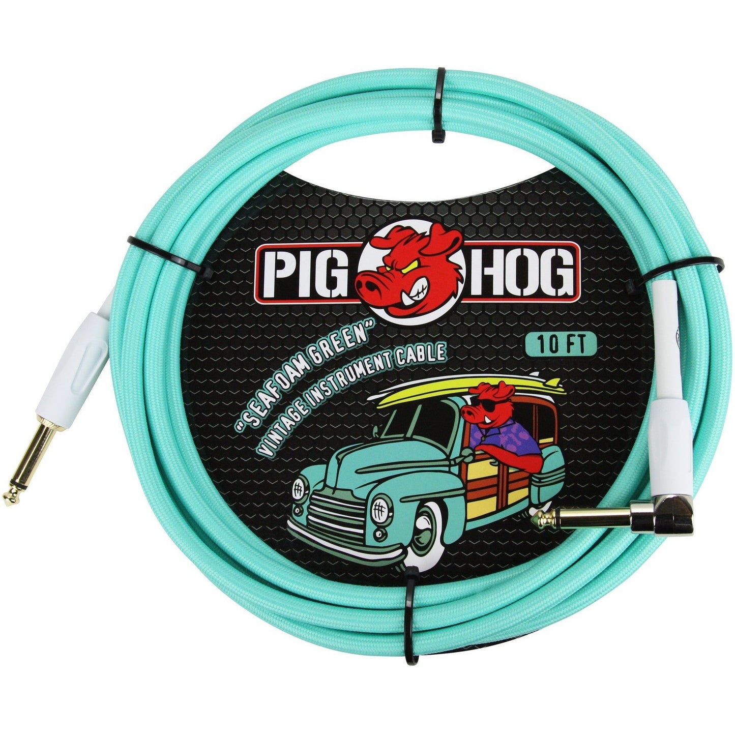 Pig Hog "Seafoam Green" Instrument Cable, 10 Foot Right Angle