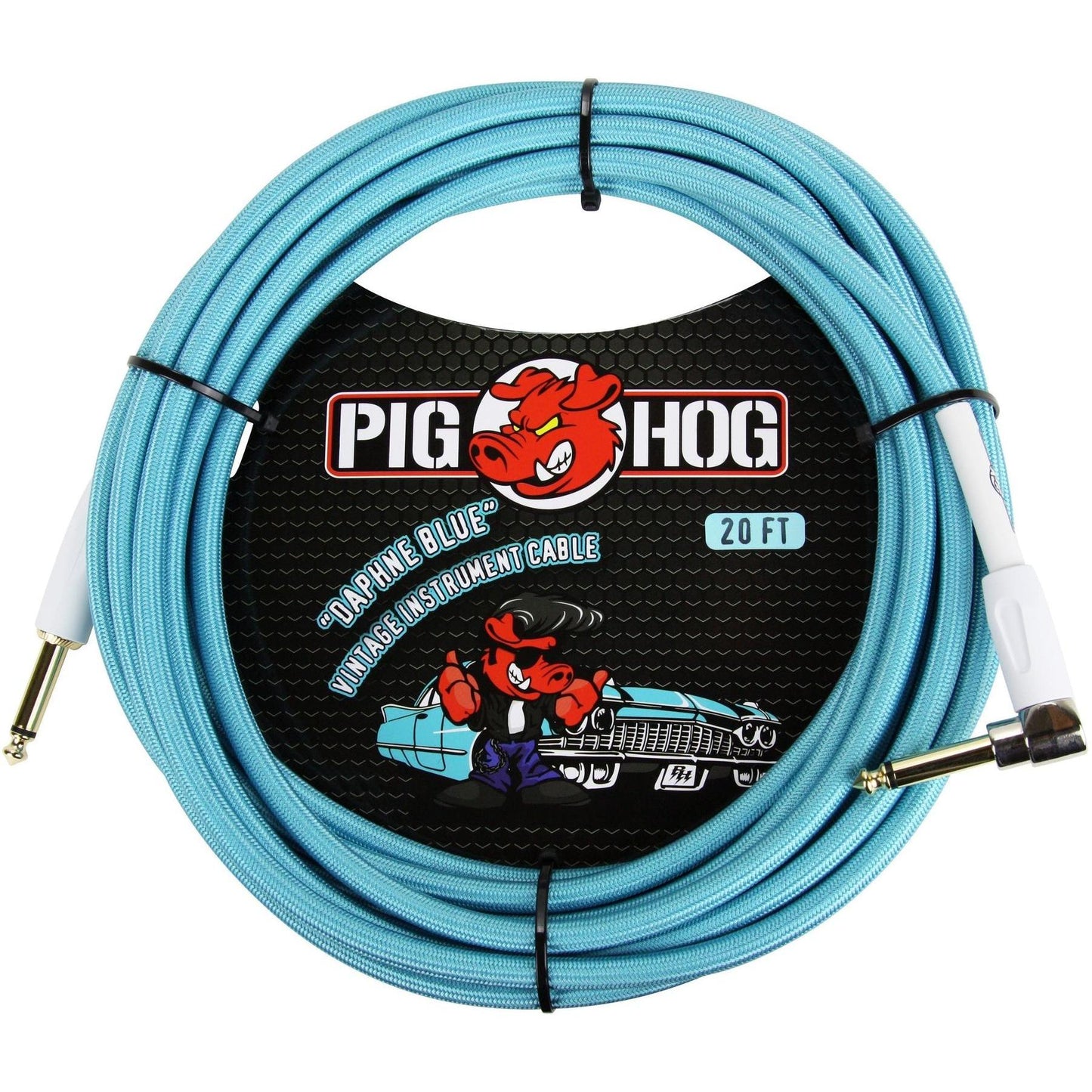 Pig Hog "Daphne Blue" Instrument Cable - 20 Foot - Right Angle