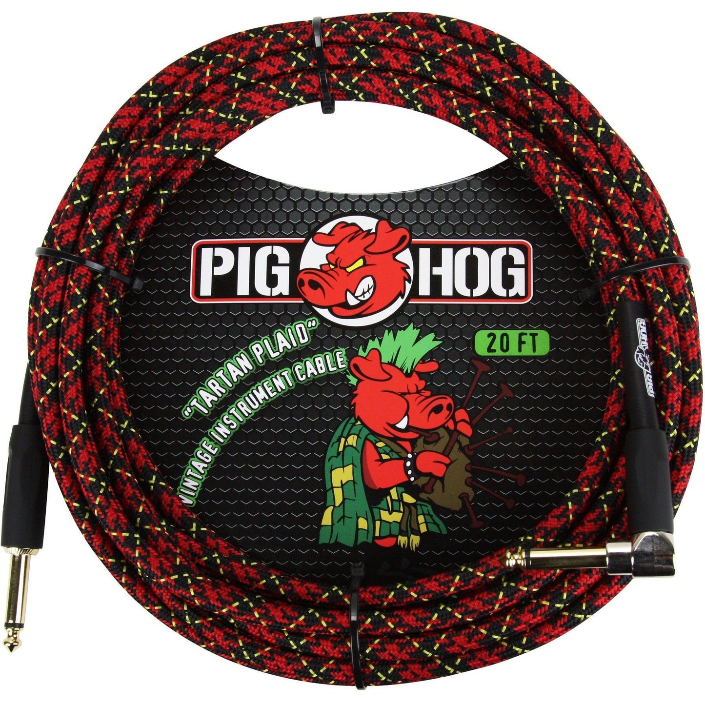 Pig Hog "Tartan Plaid" Instrument Cable, 20 Foot Right Angle