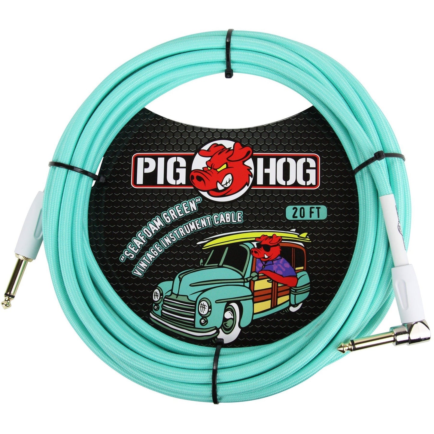 Pig Hog "Seafoam Green" Instrument Cable, 20 Foot Right Angle