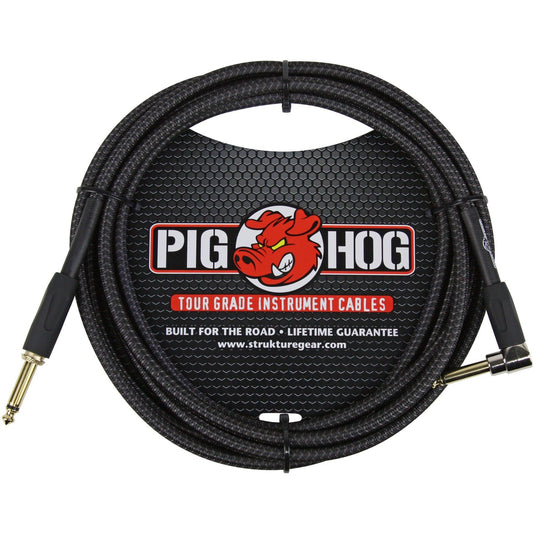 Pig Hog "Black Woven" Instrument Cable, 10 Foot Right Angle