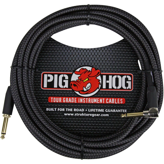 Pig Hog "Black Woven" Instrument Cable - 20 Foot - Right Angle