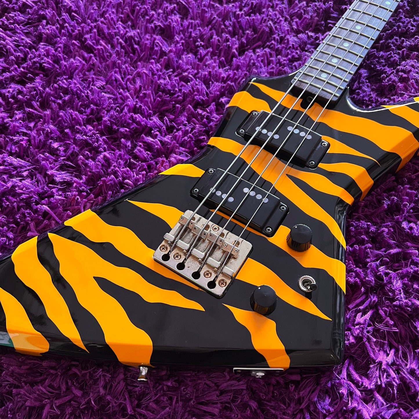 1984 Aria Pro II ZZB Deluxe Electric Bass Guitar Orange Zebra / Tiger Stripe